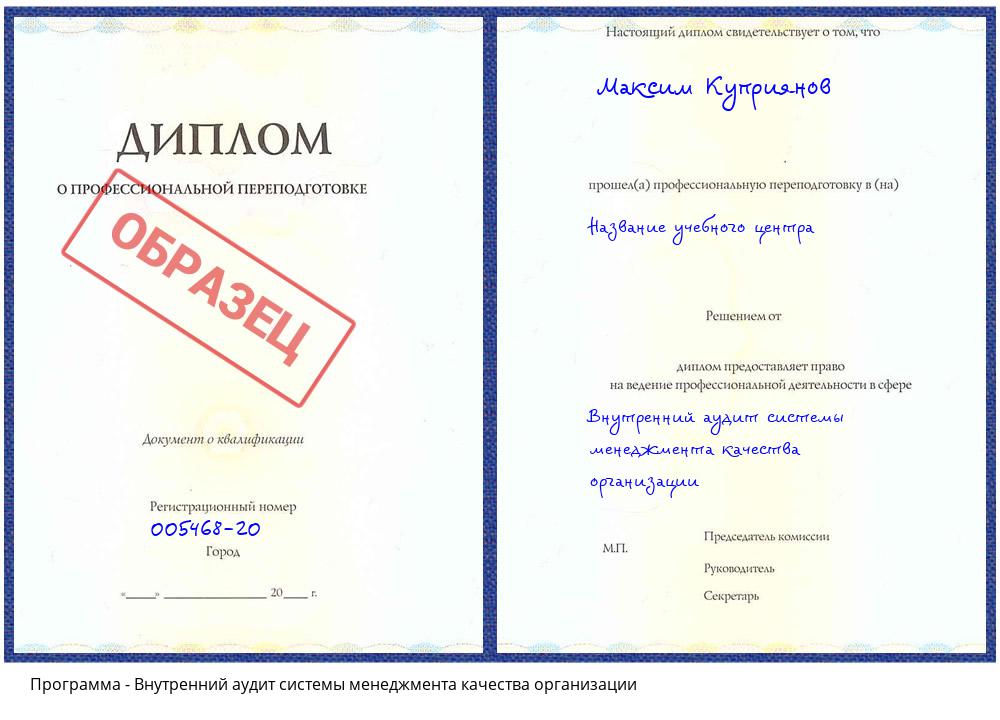 Внутренний аудит системы менеджмента качества организации Комсомольск-на-Амуре