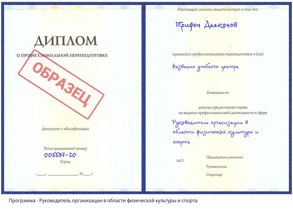 Руководитель организации в области физической культуры и спорта Комсомольск-на-Амуре