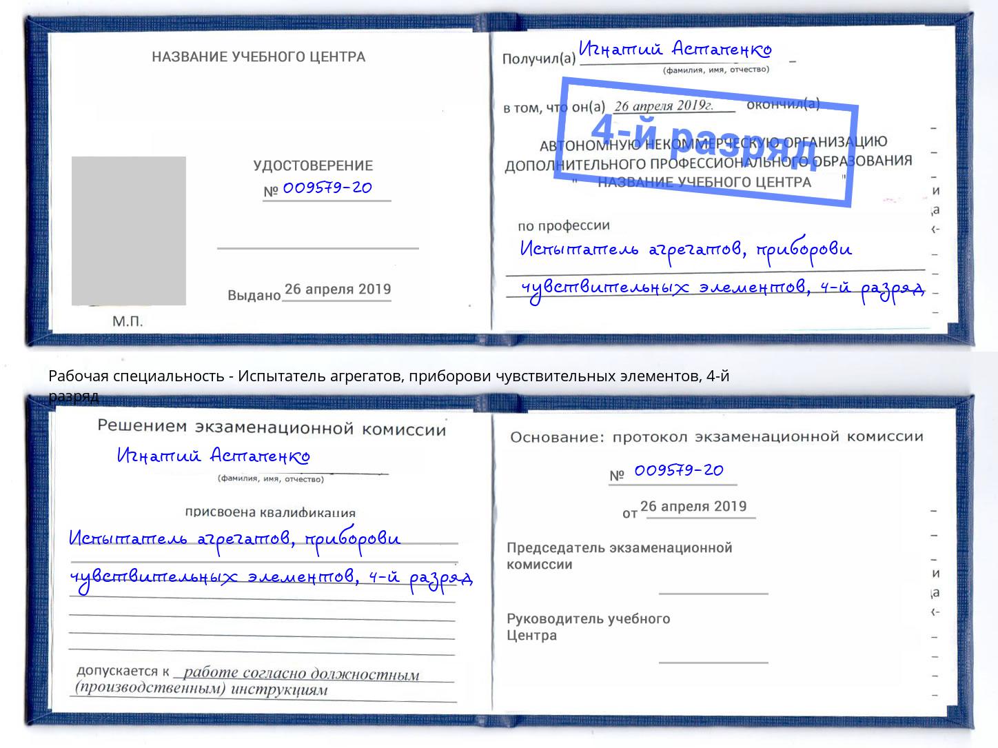 корочка 4-й разряд Испытатель агрегатов, приборови чувствительных элементов Комсомольск-на-Амуре