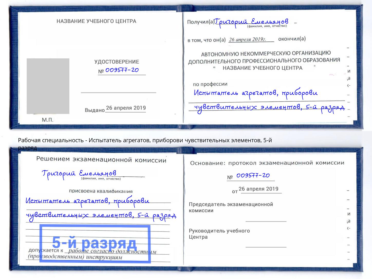 корочка 5-й разряд Испытатель агрегатов, приборови чувствительных элементов Комсомольск-на-Амуре