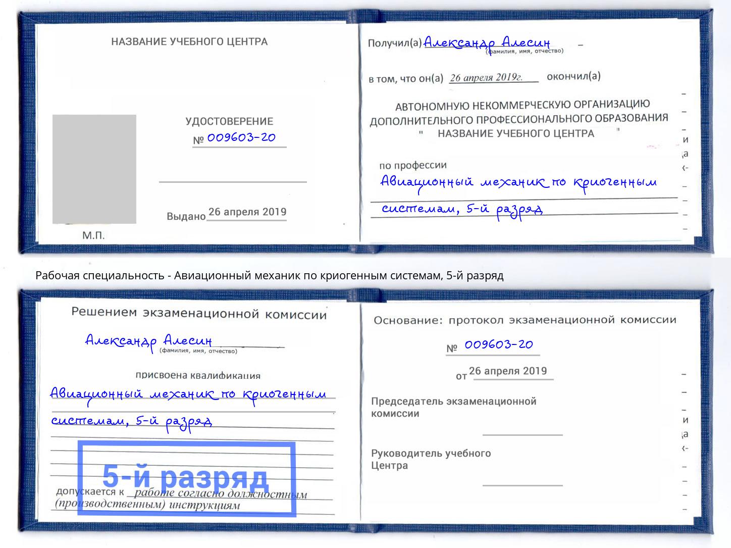 корочка 5-й разряд Авиационный механик по криогенным системам Комсомольск-на-Амуре