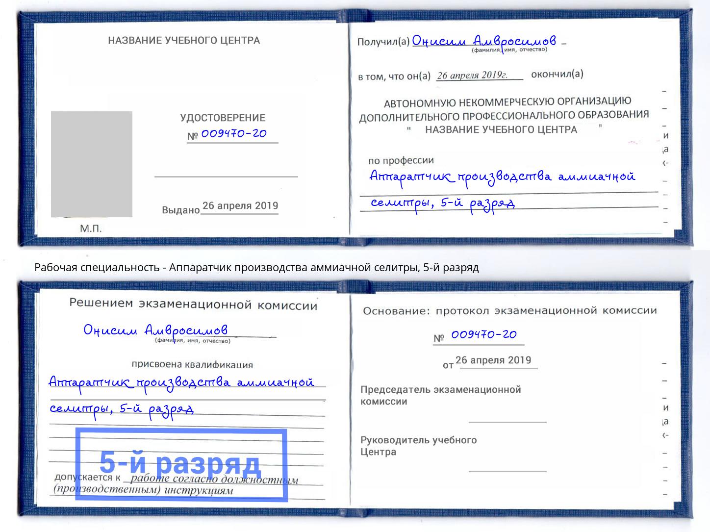 корочка 5-й разряд Аппаратчик производства аммиачной селитры Комсомольск-на-Амуре