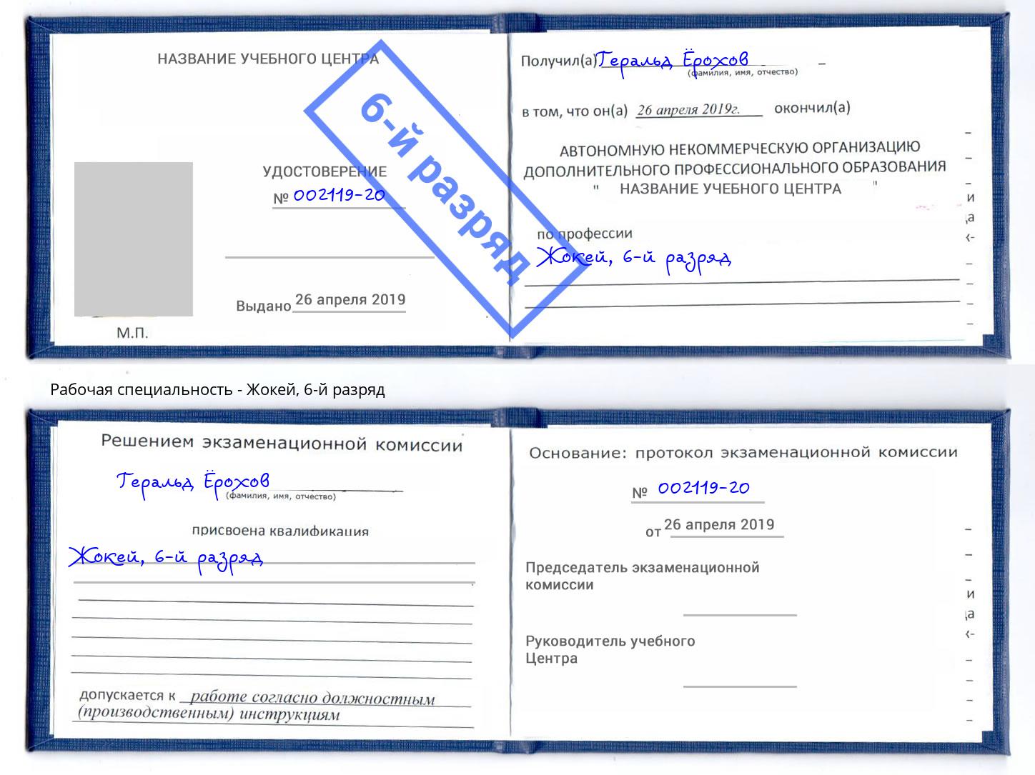 корочка 6-й разряд Жокей Комсомольск-на-Амуре