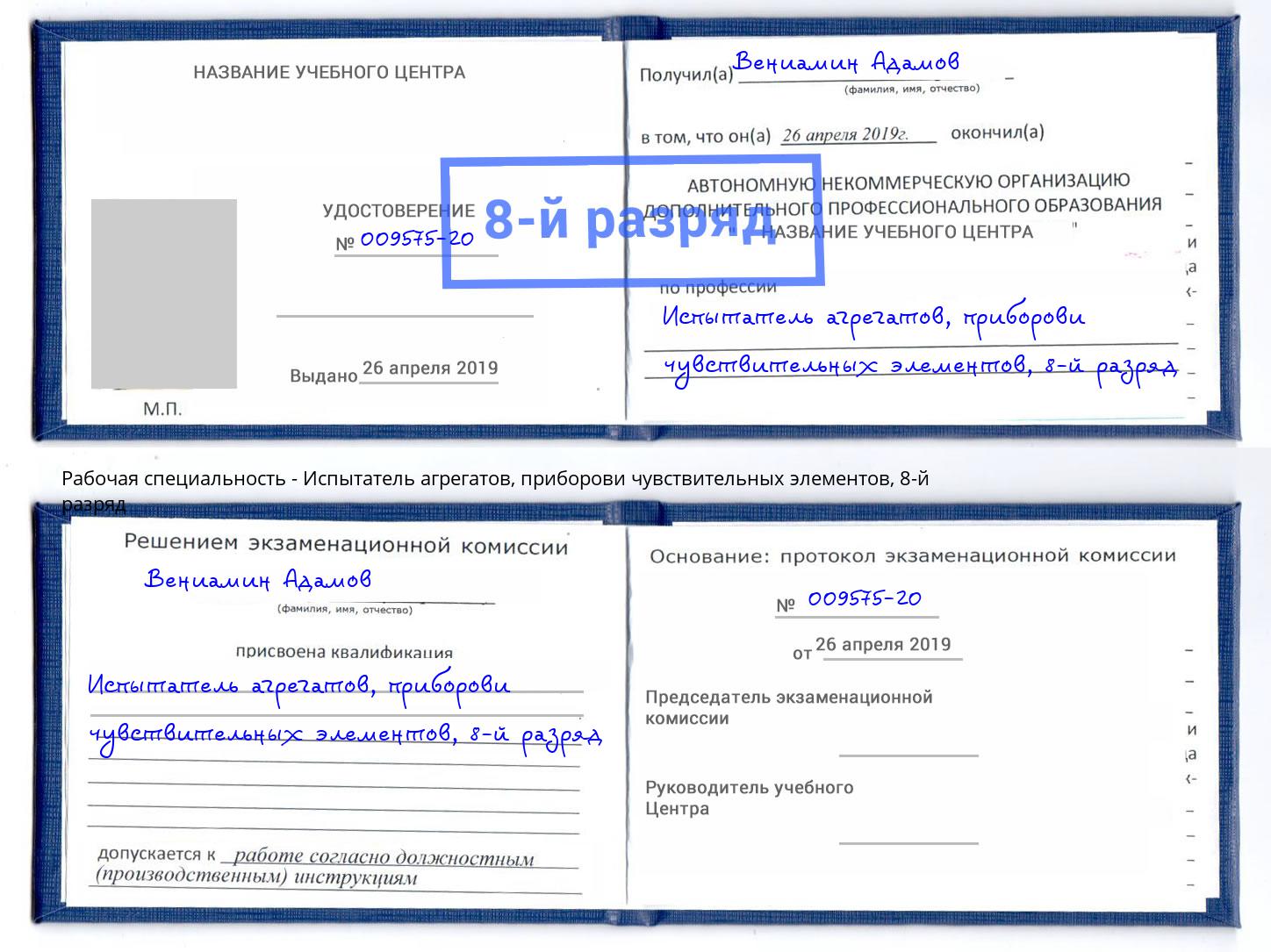 корочка 8-й разряд Испытатель агрегатов, приборови чувствительных элементов Комсомольск-на-Амуре